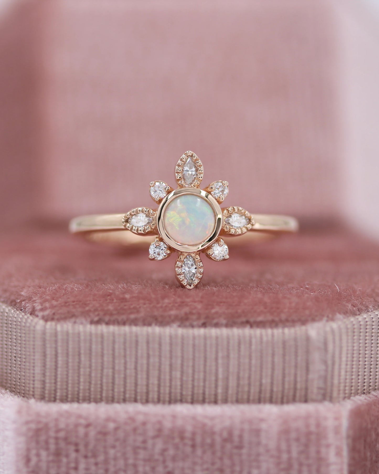 Opal & Diamond Flower Ring