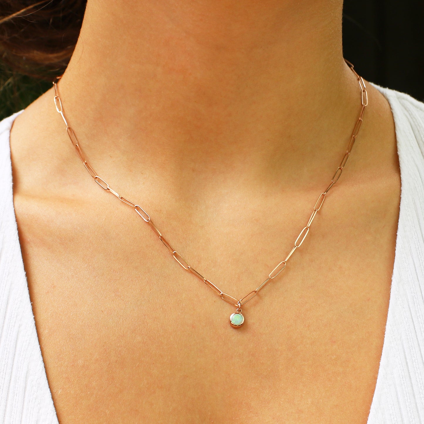 Paperclip & Opal Necklace