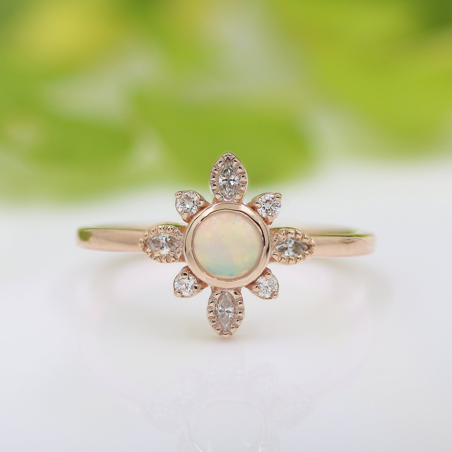 Opal & Diamond Flower Ring