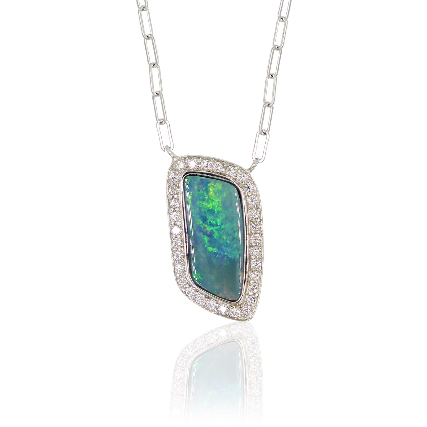 Blue Opal with Diamond Halo Necklace