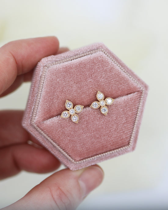 Load image into Gallery viewer, Diamond Flower Studs
