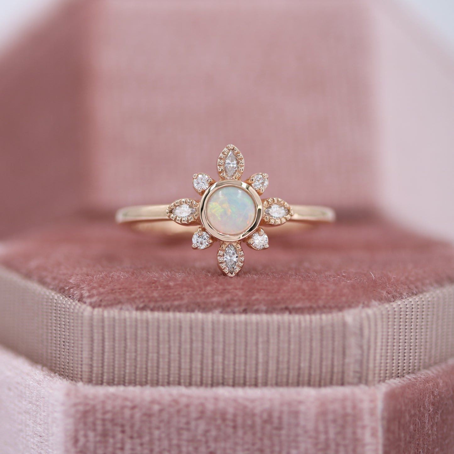 Opal and diamond flower ring Clearance