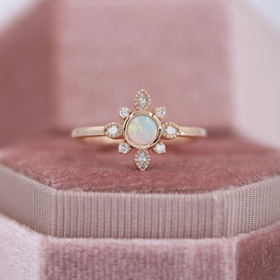 Opal & Diamond Flower Ring