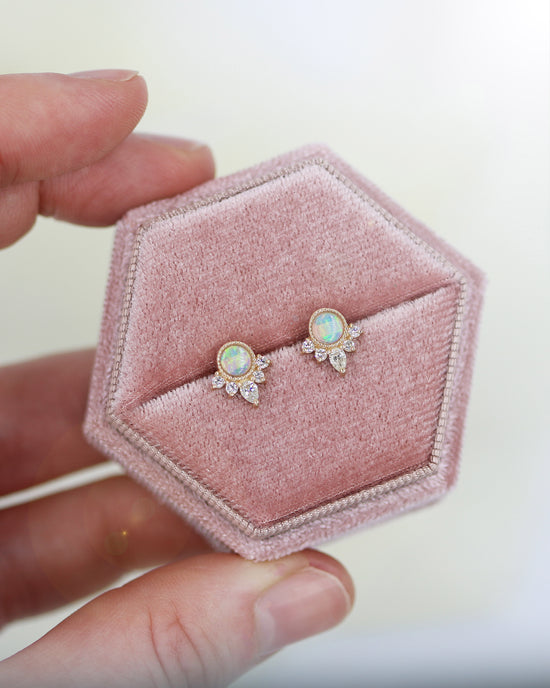 Load image into Gallery viewer, Opal &amp;amp; Diamond Studs
