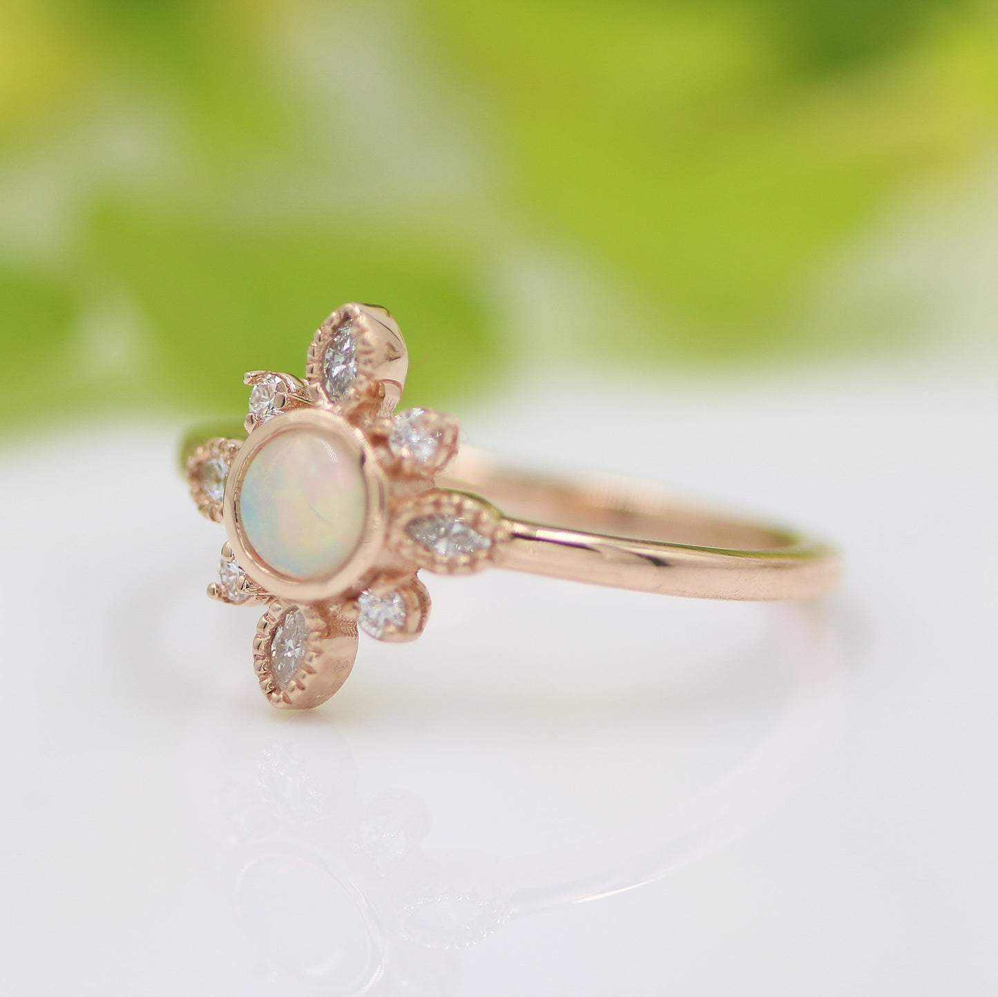 Opal and diamond flower ring Clearance