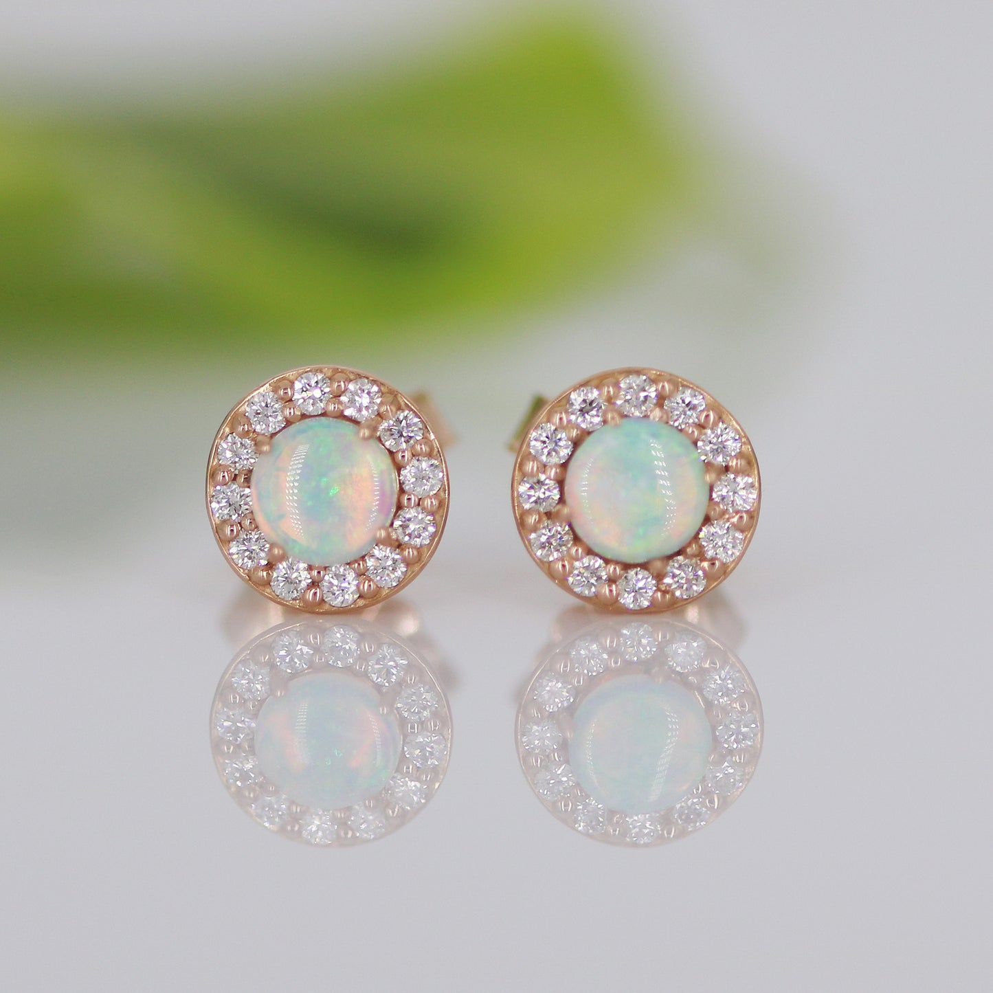 Diamond Halo Opal Studs